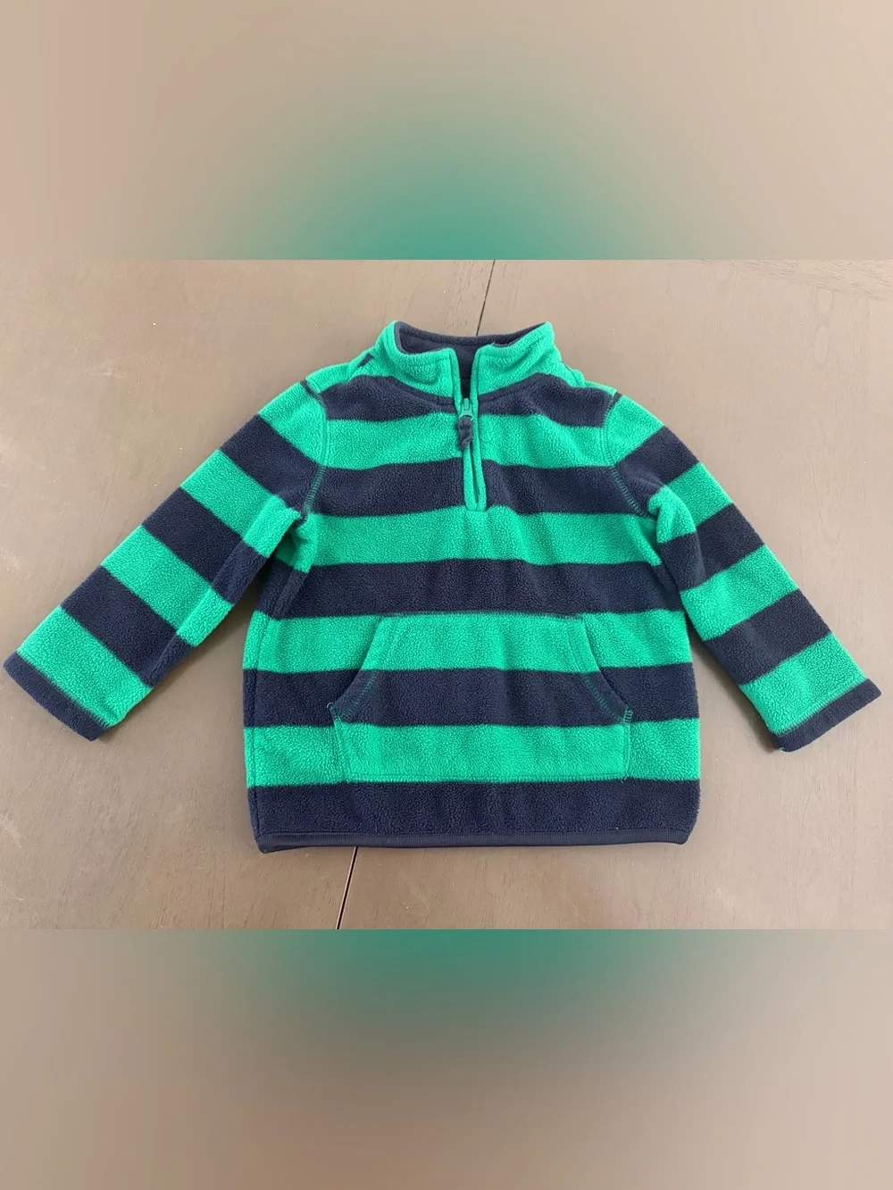 Old Navy Green & Navy Striped Quarter-Zip Fleece Hoodie